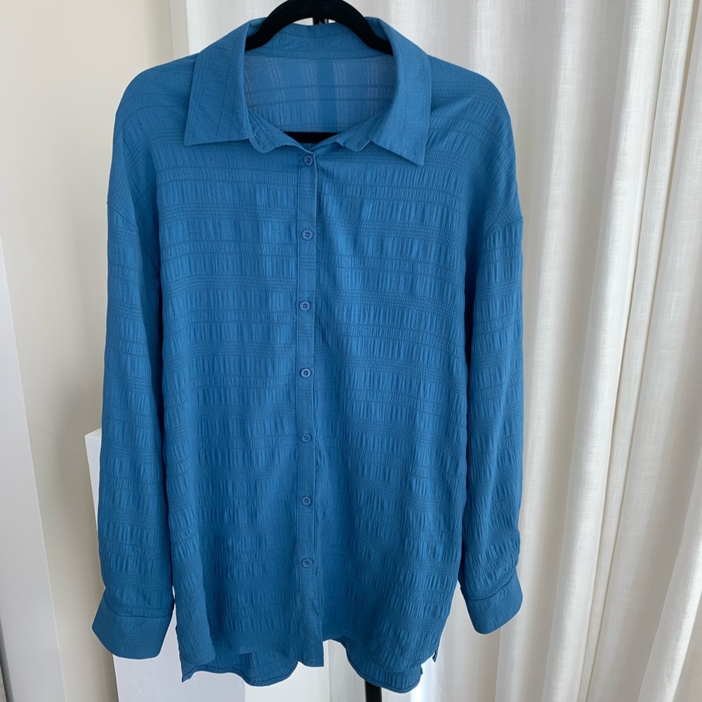Blue Oversized Button Down Top